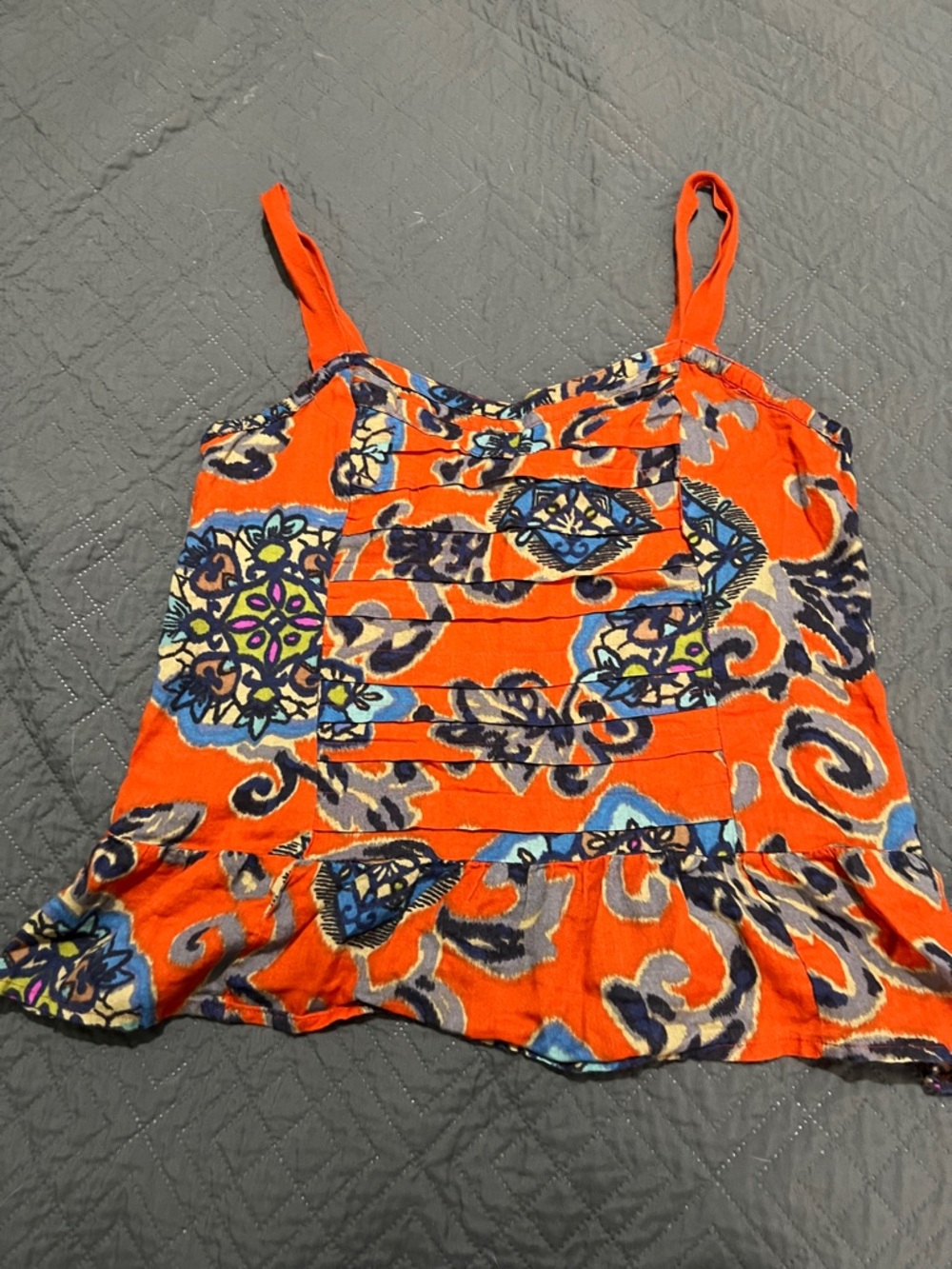 American Eagle Outfitters Orange Floral-Print Spaghetti Strap Cami